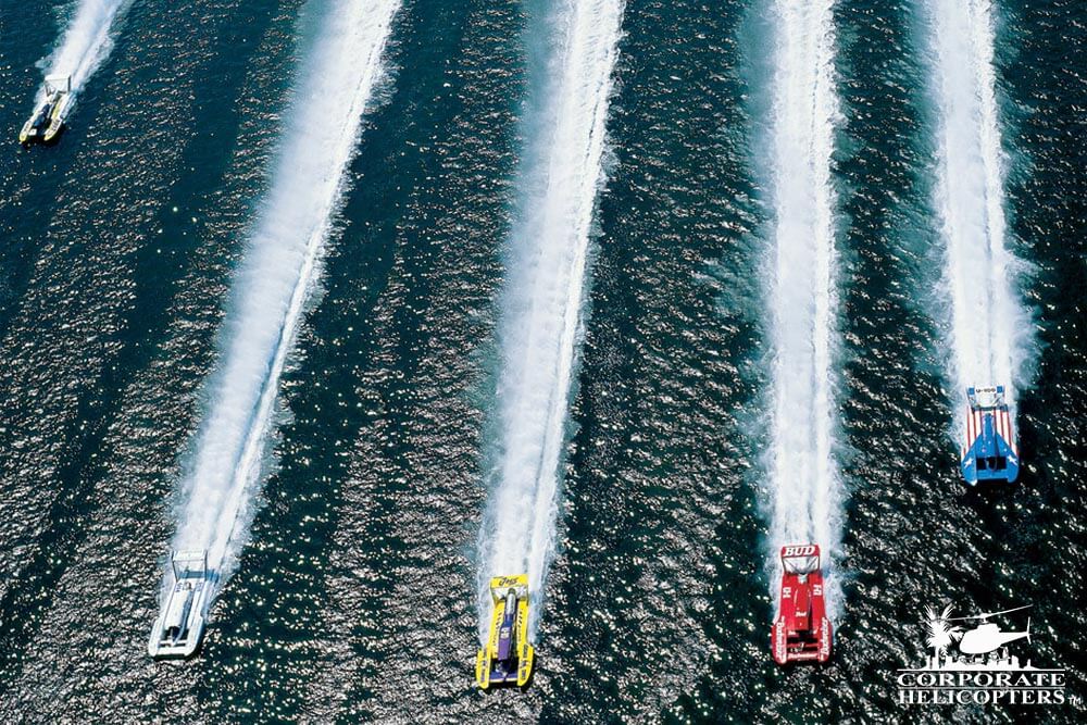 Helicopter coverage of thunderboat racing.