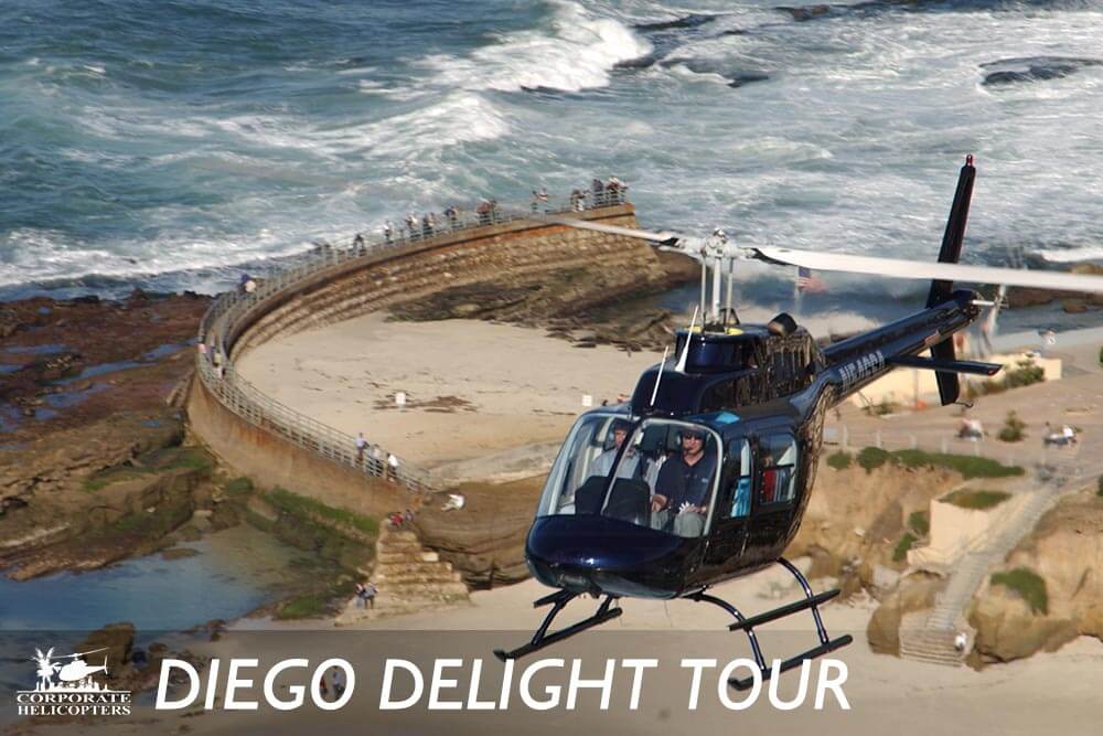 Helicopter tour of San Diego over the Children's Pool in La Jolla, California.