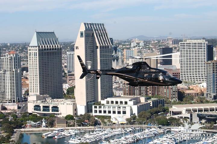 Corporate Helicopter flying over downtown San Diego
